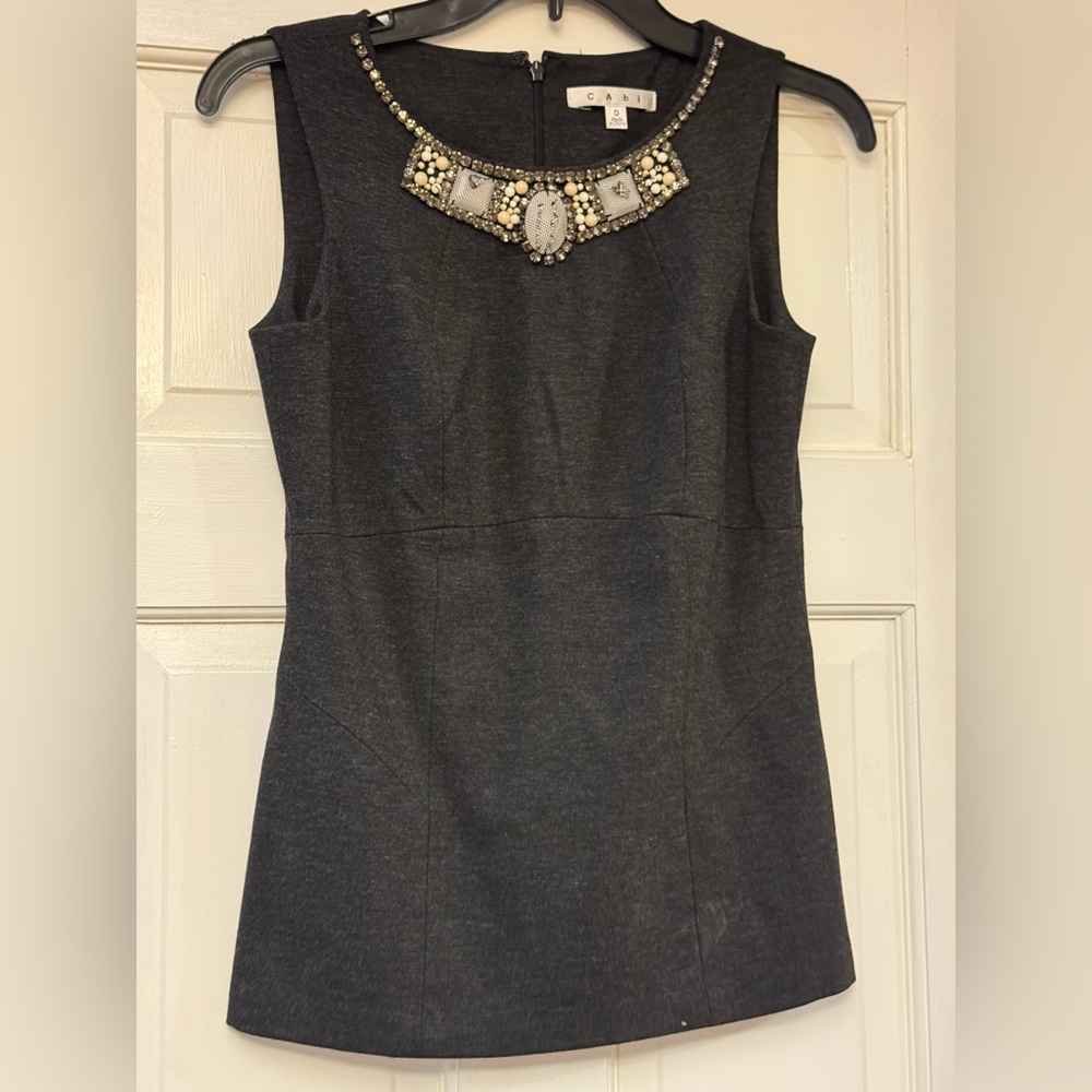 CAbi Charcoal Sleeveless Top with Jewel Detail